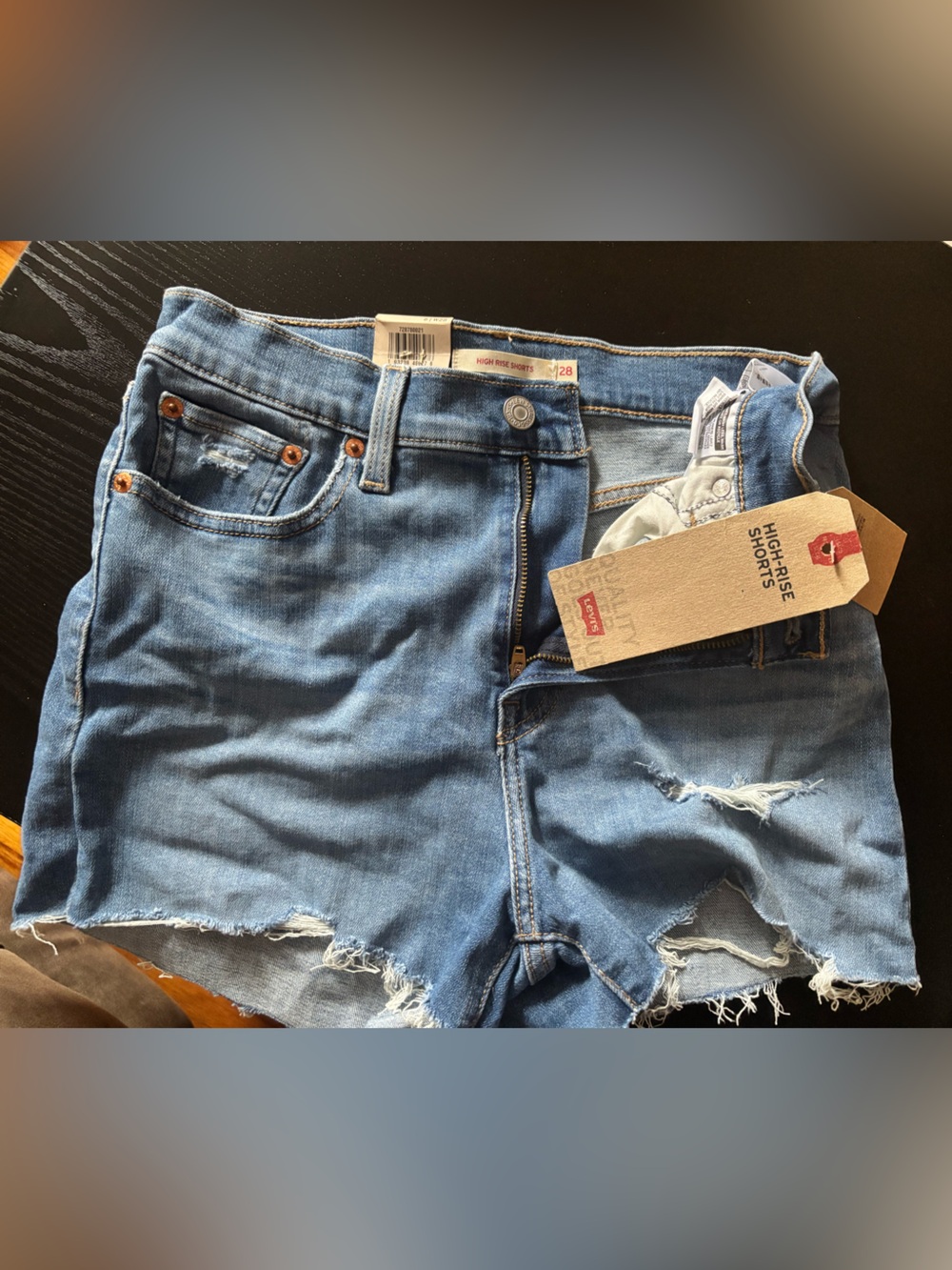 Levi's Blue High-Rise Denim Shorts with Frayed Hem